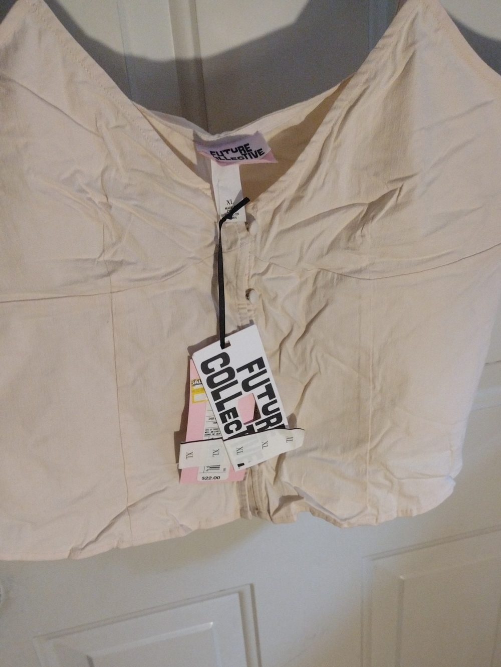 Future Collective Cream Crop Top - Women's V-Neck Button Front